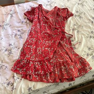 red floral summer / fall tie dress